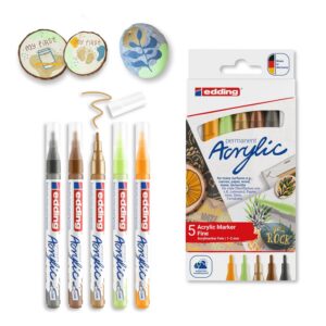 Edding 5300 marqueur acrylique fin - couleurs naturelles - set de 5 - pointe fine 1-2 mm - marqueurs acryliques pour la peinture sur toile, papier d'art, bois, pierre - Made in Germany
