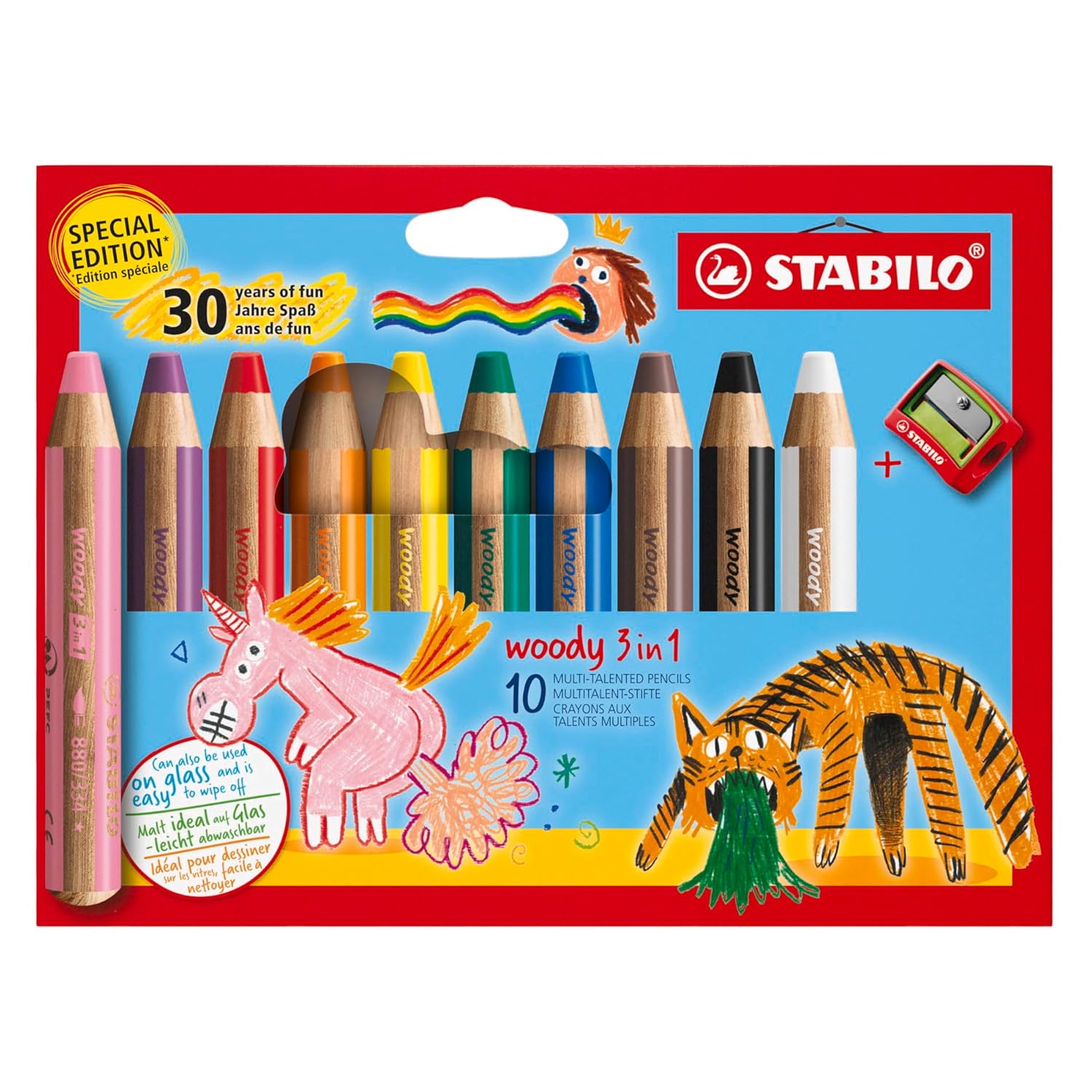 STABILO woody 3-in-1 — Étui de 10 Crayons + Taille-crayon