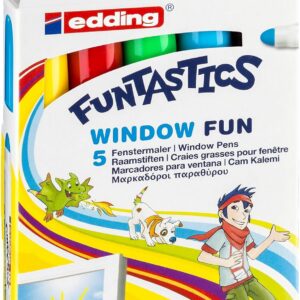 edding 16 - marqueur de fenêtre pour enfants-lot de 5-couleurs vives -pour s'amuser à peindre sur le verre, les fenêtres, les miroirs - peut être essuyé humide, se lave sur les textiles, non toxique
