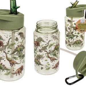 Gourde dinosaure avec paille et mousqueton pour env. 450 ml, hauteur : env. 16 cm
