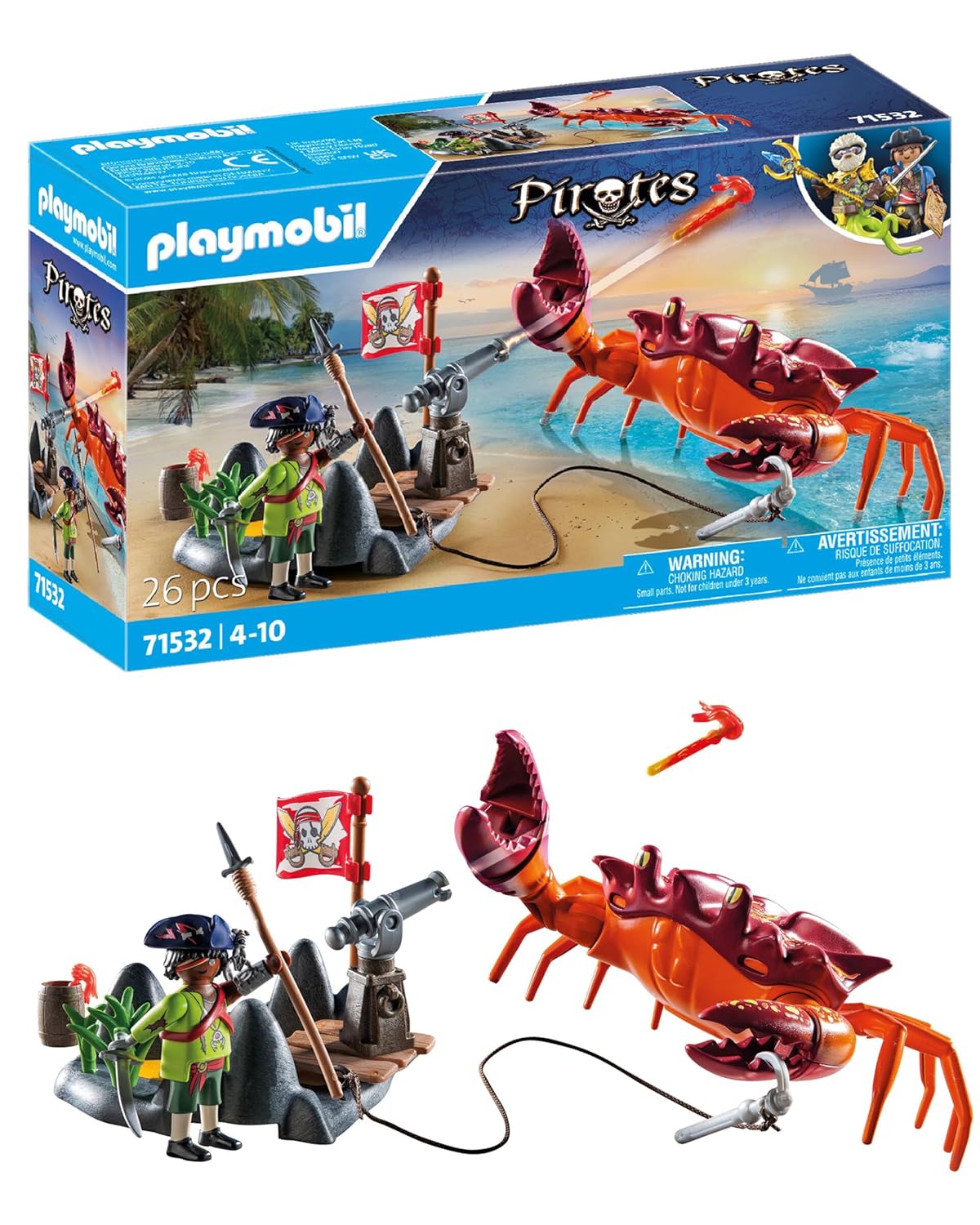 Playmobil 71532 Pirate et Crabe géant - Prenez Le Large et embarquez pour Une Chasse au trésor en mer - Set Comprenant Un Canon, Un Projectile de grappin et Un Sabre - Pirates - Dès 4 Ans