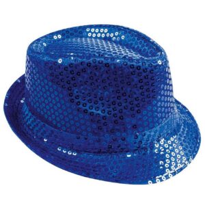 P'TIT CLOWN - 20196 - Chapeau Borsalino à Sequins - Sequins Hat - Carnaval, Festival, Nouvel An, Fêtes à Thèmes, Soirée Déguisée, Disco, Paillettes, Mariage, EVG - Adulte Unisexe - Bleu Brillant