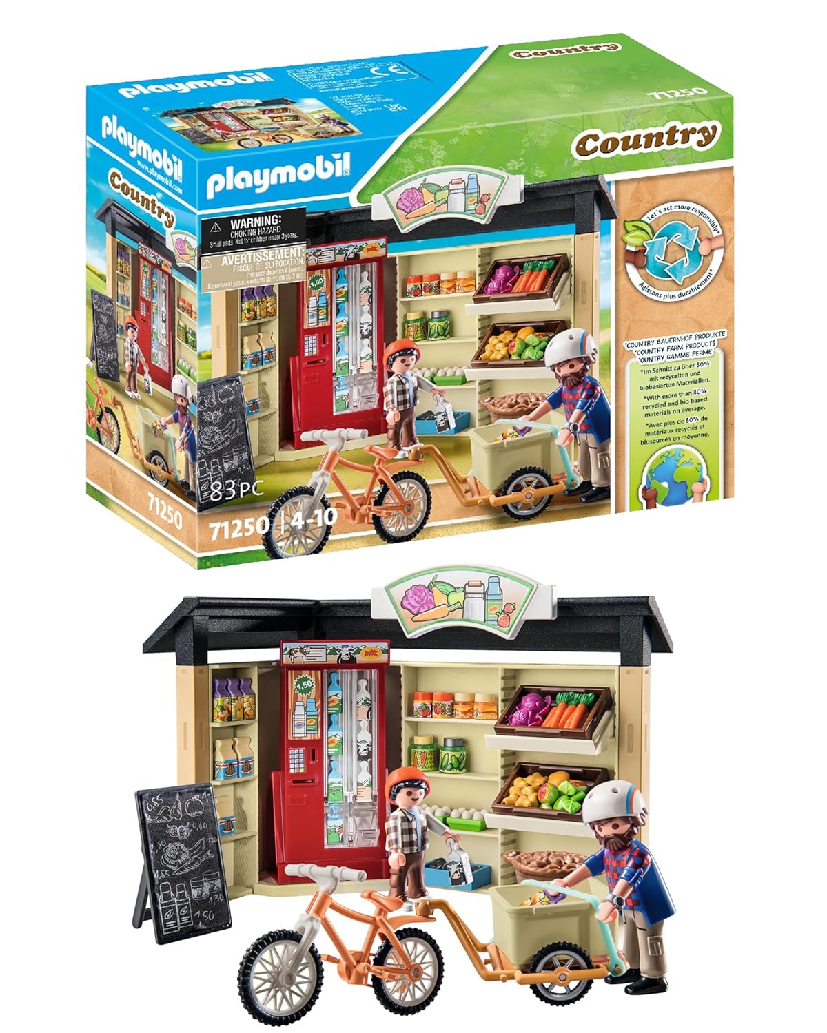 Playmobil 71250 Boutique de la Ferme - Country - La Vie à la Ferme - La Gamme Petite Ferme Comprend Plus de 80% de matériaux recyclés ou biosourcés en Moyenne - Dès 4 Ans