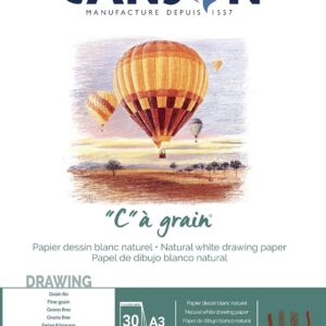 CANSON 'C' à Grain - Bloc 30 feuilles de papier dessin A3 - 224g/m² - Blanc naturel