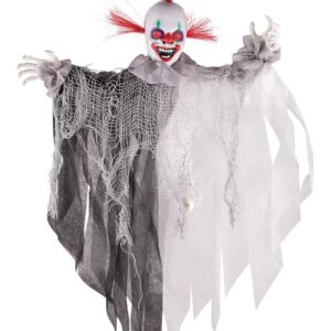 P'TIT CLOWN - 43172 - Automate Halloween Animé - Animatronique - Animatronics - Clown Maudit - Sonore et Lumineux - Décoration Effrayante et Réaliste - Piles Non incluses (3xAA) - Gris - 60 cm