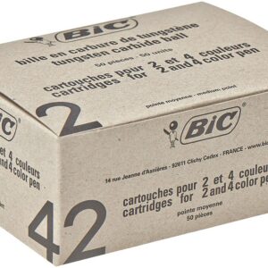 BIC 4 Couleurs - Recharges pour Stylo-Bille - Pointe Moyenne (1,0 mm) – Encre Rouge, Lot Economique de 50