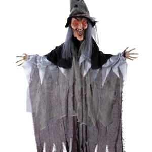 P'TIT CLOWN - 22227- Automate Halloween Animé - Animatronique - Animatronics - Sorcière à Suspendre - Animée, Sonore, Lumineuse - Décoration Effrayante - Piles Non incluses (3 x AA) - 140 cm