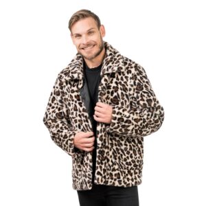 Chaks - Veste ou manteau à l'aspect fourrure pour adultes, veste courte en peluche avec motif léopard, pour carnaval, festival, fête Fashion