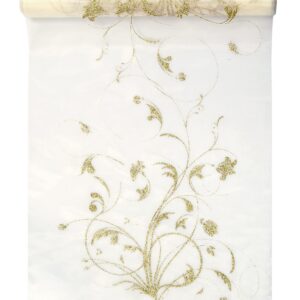 Chemin de table organza Arabesque Crème & Or