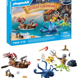 Playmobil 71636 Calendrier de l'Avent Pirates - Comprend Deux Personnages, Un Poulpe géant et 24 Surprises excitantes - Dès 4 Ans