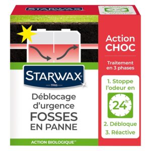 STARWAX - Déblocage d'urgence pour fosses septiques - Action Choc - Action biologique - stoppe l'odeur en 24H - Relance l'activité - 600g