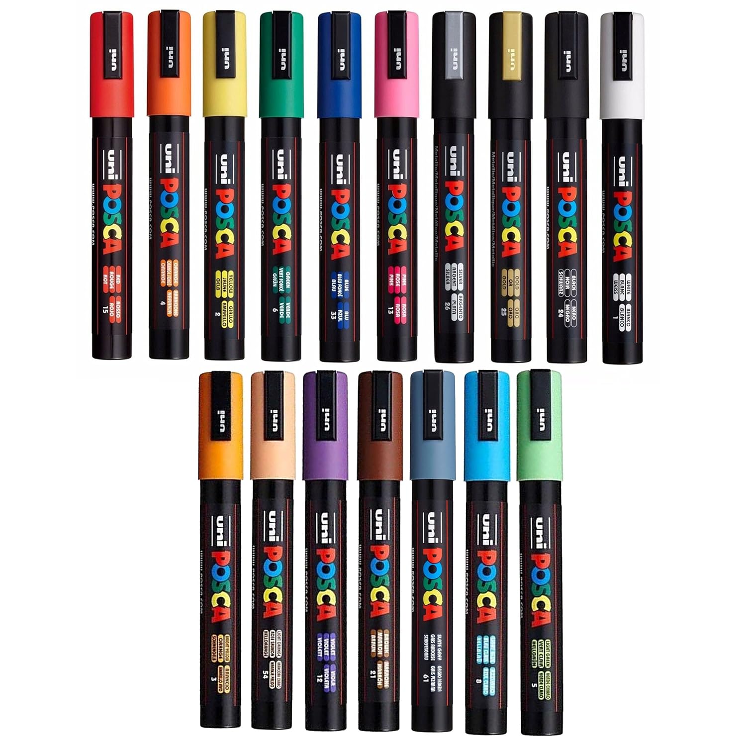 Uni Posca PC-5M Lot de 17 marqueurs de peinture Différentes couleurs 1,8 à 2,5 mm
