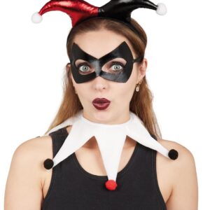 P'TIT CLOWN - Set Accessoires Arlequin - Serre-Tête, Masque et Collerette - Déguisement Parfait pour Halloween, Carnaval et Fêtes à Thème - Taille Unique