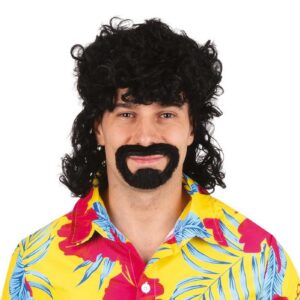 P'TIT CLOWN - 49890 - Perruque Mulet et Barbe- Mullet and Beard Wig - Accessoire de Déguisement - Look Années 80, 70 - Carnaval, Fêtes à Thèmes, Disco - Adulte Homme- Cheveux Synthétiques - Brun