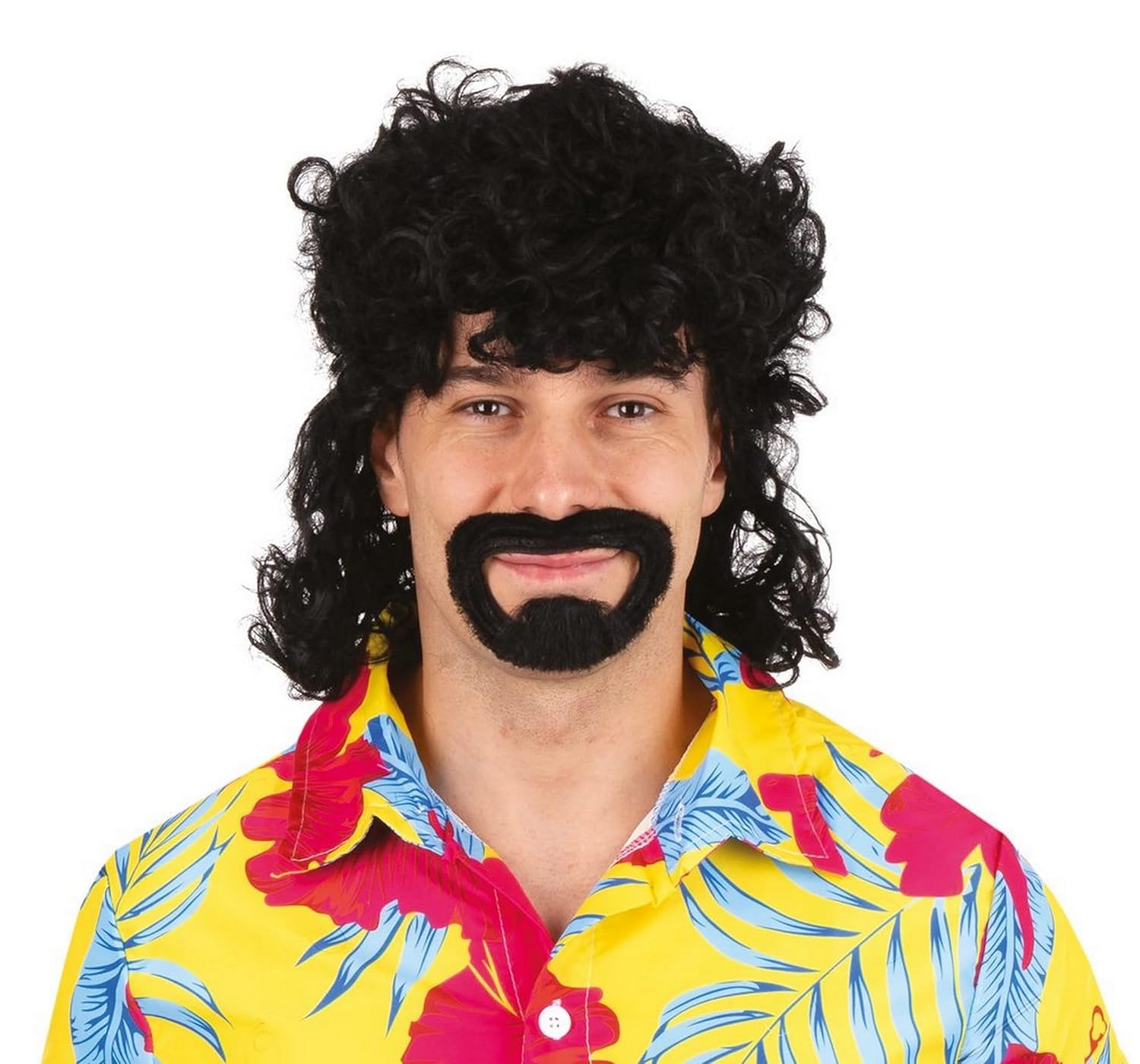 P'TIT CLOWN - 49890 - Perruque Mulet et Barbe- Mullet and Beard Wig - Accessoire de Déguisement - Look Années 80, 70 - Carnaval, Fêtes à Thèmes, Disco - Adulte Homme- Cheveux Synthétiques - Brun