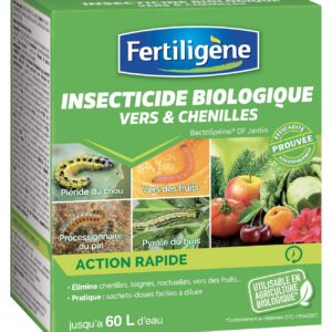 FERTILIGENE FBAC - Insecticide Vers et Chenilles UAB 30 g - Base Bactospéine - 12 Sachets unidoses de 2,5 g à diluer - Contre Pyrale, vers des fruits, processionnaire - Jusqu'à 60 L et 600 m² traités