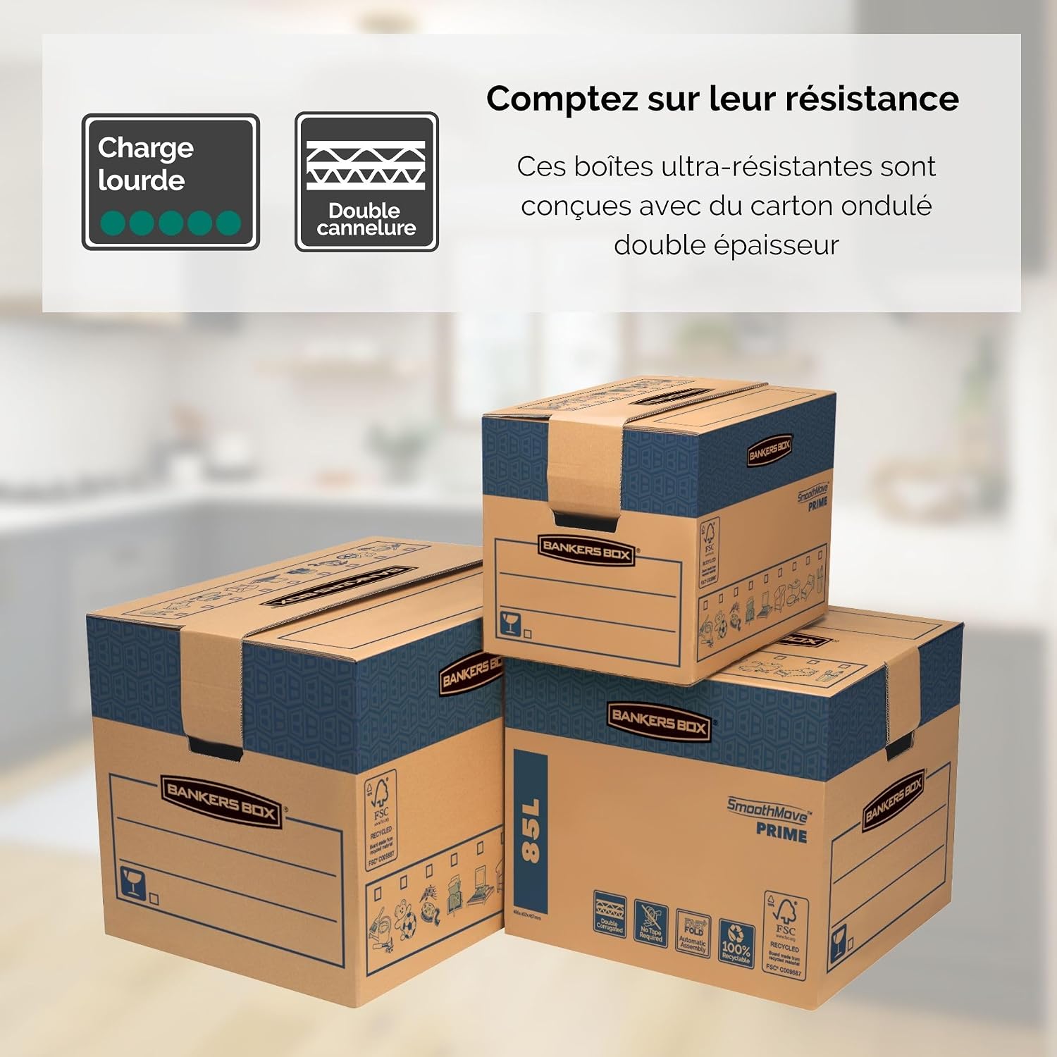FELLOWES SmoothMove — Lot de 5 Caisses de déménagement grand format – Image 6