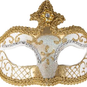 P'tit Clown - Loup Vénitien - Masque Déguisement Adulte - Idéal pour Compléter Accessoire Tenue Carnaval, Fêtes de Fin d'Année, Nouvel An, Noël et Fêtes Costumées (Blanc)