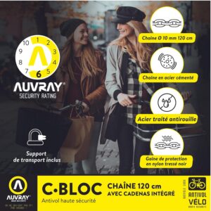 Alternative view of AUVRAY C-BLOC 120 — Antivol vélo chaîne à serrure intégrée