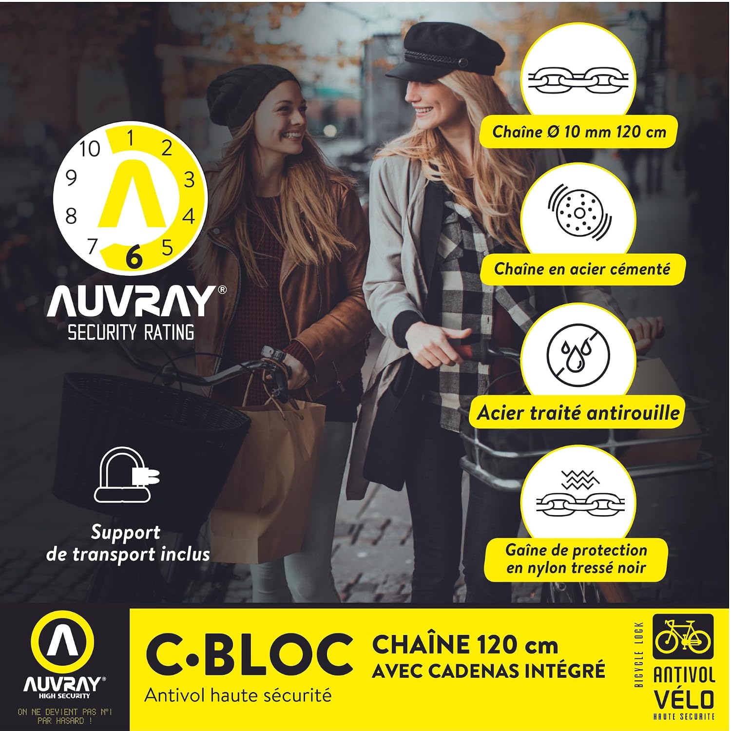AUVRAY C-BLOC 120 — Antivol vélo chaîne à serrure intégrée – Image 2