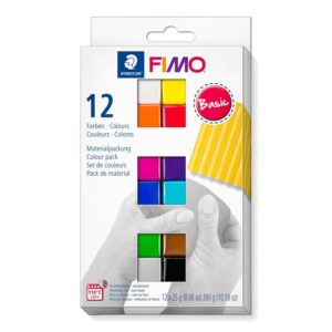 Staedtler FIMO Soft, Assortiment de 12 demi-pains de pâte FIMO aux couleurs vives assorties, Pâte à modeler durcissant au four et facile à démouler, 8023 C12-1