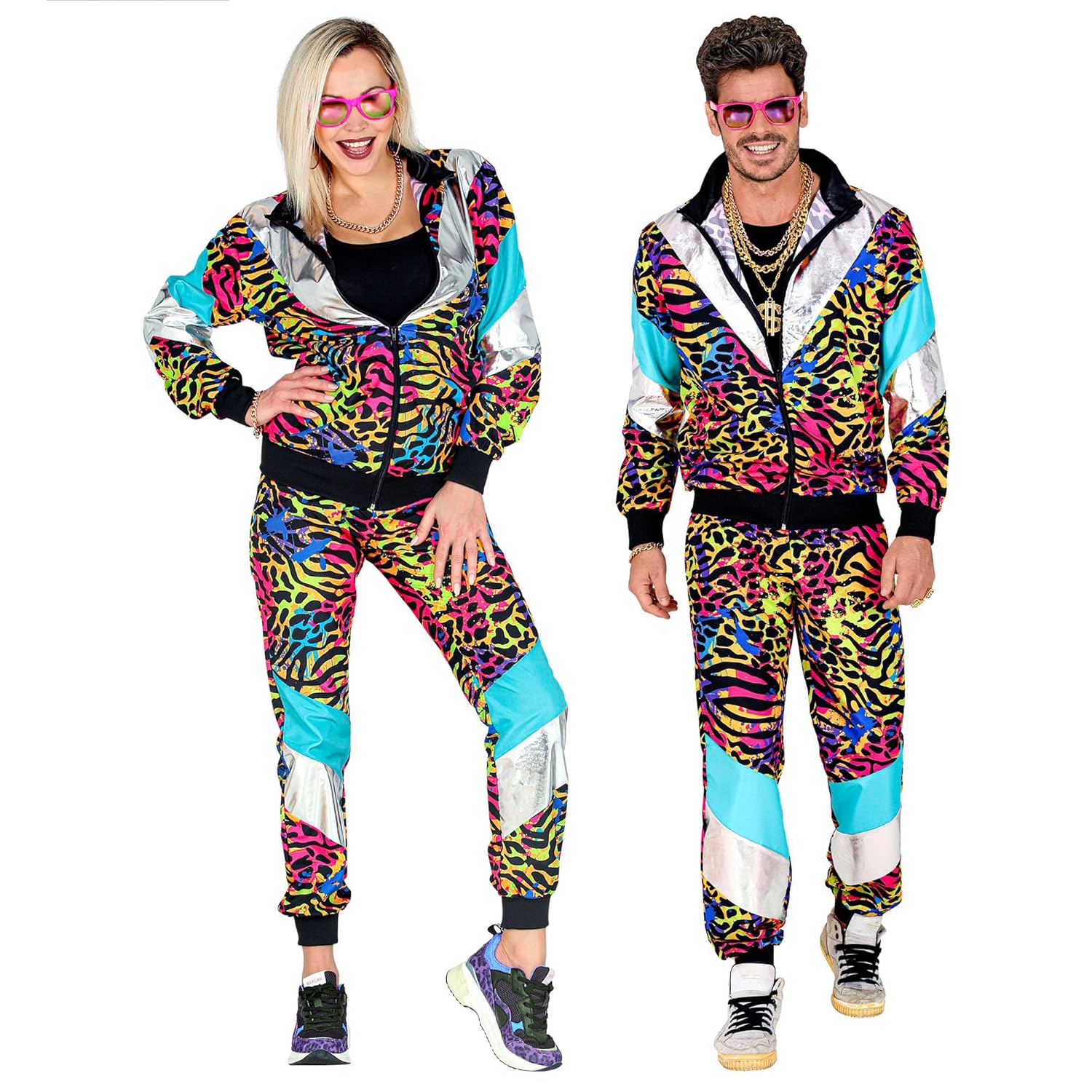 W WIDMANN MILANO Party Fashion - Survêtement fantaisie, imprimé animalier, tenue années 80, survêtement de jogging pour le carnaval et les fêtes