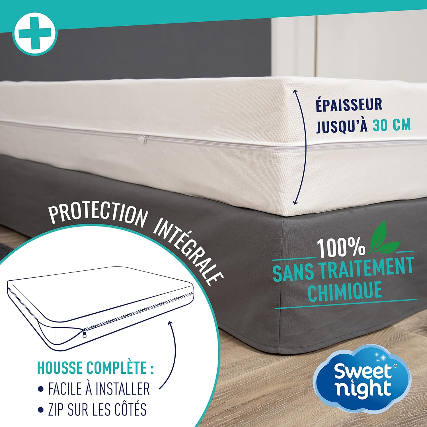 SWEET NIGHT — Housse intégrale matelas 140x200 cm anti-punaises – Image 2