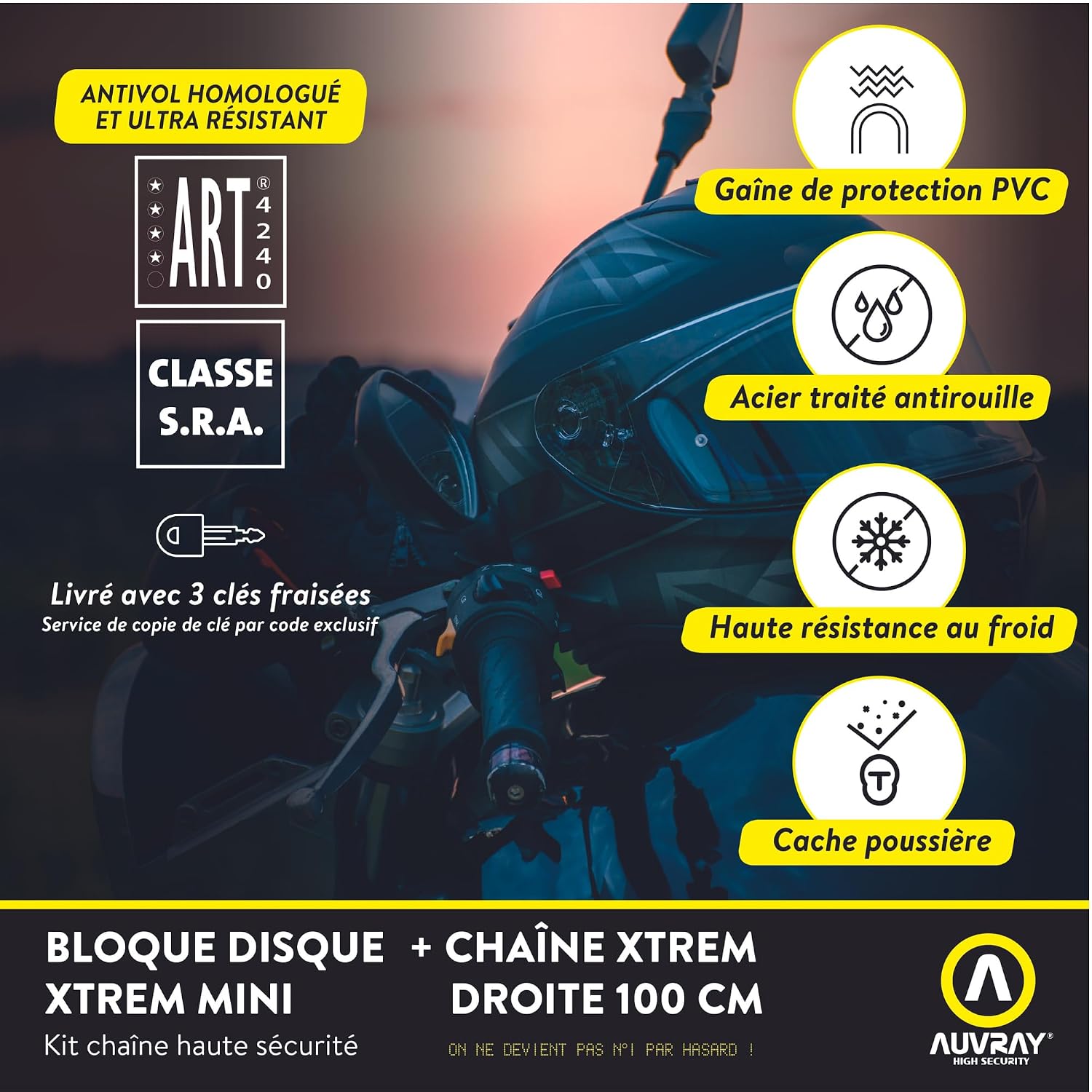 AUVRAY Xtrem — Antivol moto chaîne et mini U 13,5 mm 100 cm – Image 4