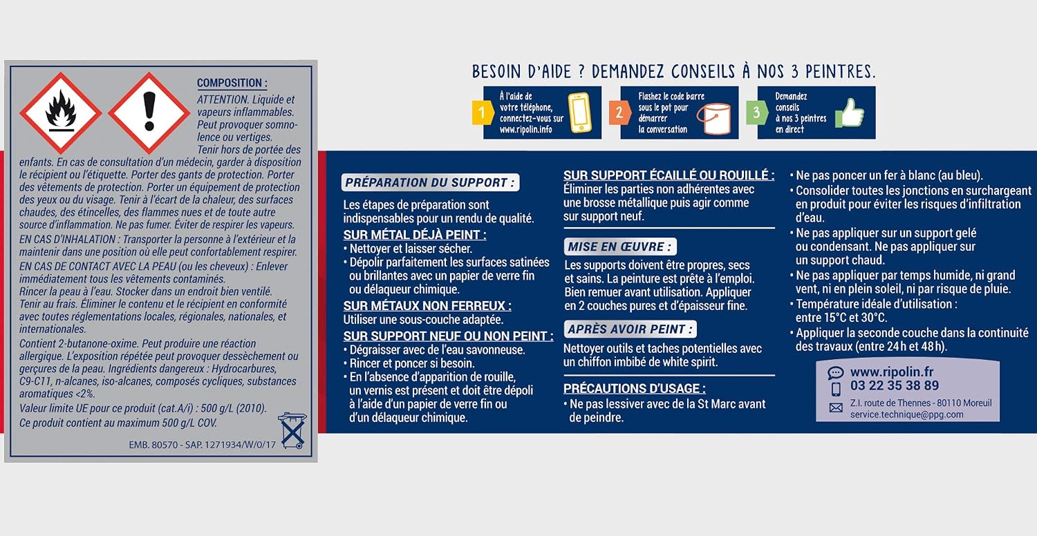 RIPOLIN — Peinture fer extérieur antirouille 0,5L gris anthracite – Image 5