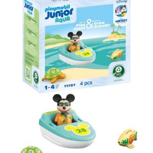 Playmobil 71707 Junior & Disney : Mickey avec Bateau - Comprend Mickey, Un Bateau, Une Tortue et Un Poisson - Jouet fabriqué à partir de matières d'origine végétale - Dès 18 Mois