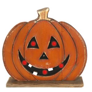 P'TIT CLOWN - 22967 - Citrouille Halloween Lumineuse - Décoration Automne Intérieur, Extérieur - Effet Éclatant - (Citrouille en Bois, 32 cm)