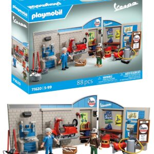 Playmobil 71620 Garage Vespa 60s - Comprend Deux Personnages, Une Vespa, Un Mur de Garage en 2 Parties, Une Plateforme élévatrice Mobile Ainsi Que des Accessoires - Dès 5 Ans