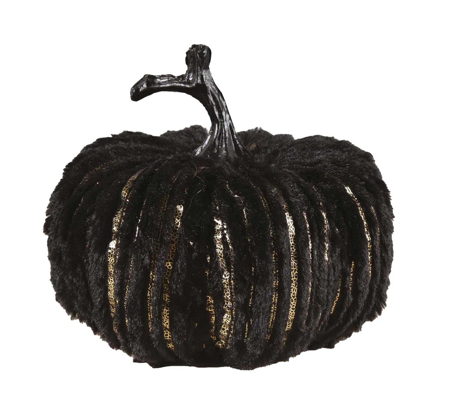 P'TIT Clown - 23013 - Citrouille Élégante Effet Velours Noire et Dorée - 22,5 cm - Décoration Halloween - Idéale pour Créer une Ambiance Mystérieuse et Raffinée lors de Fêtes ou dans une Maison Hantée