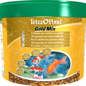 Tetra Pond Goldfish Mix – Mélange Complet de Sticks, Flocons, Gammarus - Aliment pour Poissons Rouges de Bassin et de Jardin - Enrichis en Oligo-éléments, Vitamines essentiels, Spiruline – 10 L