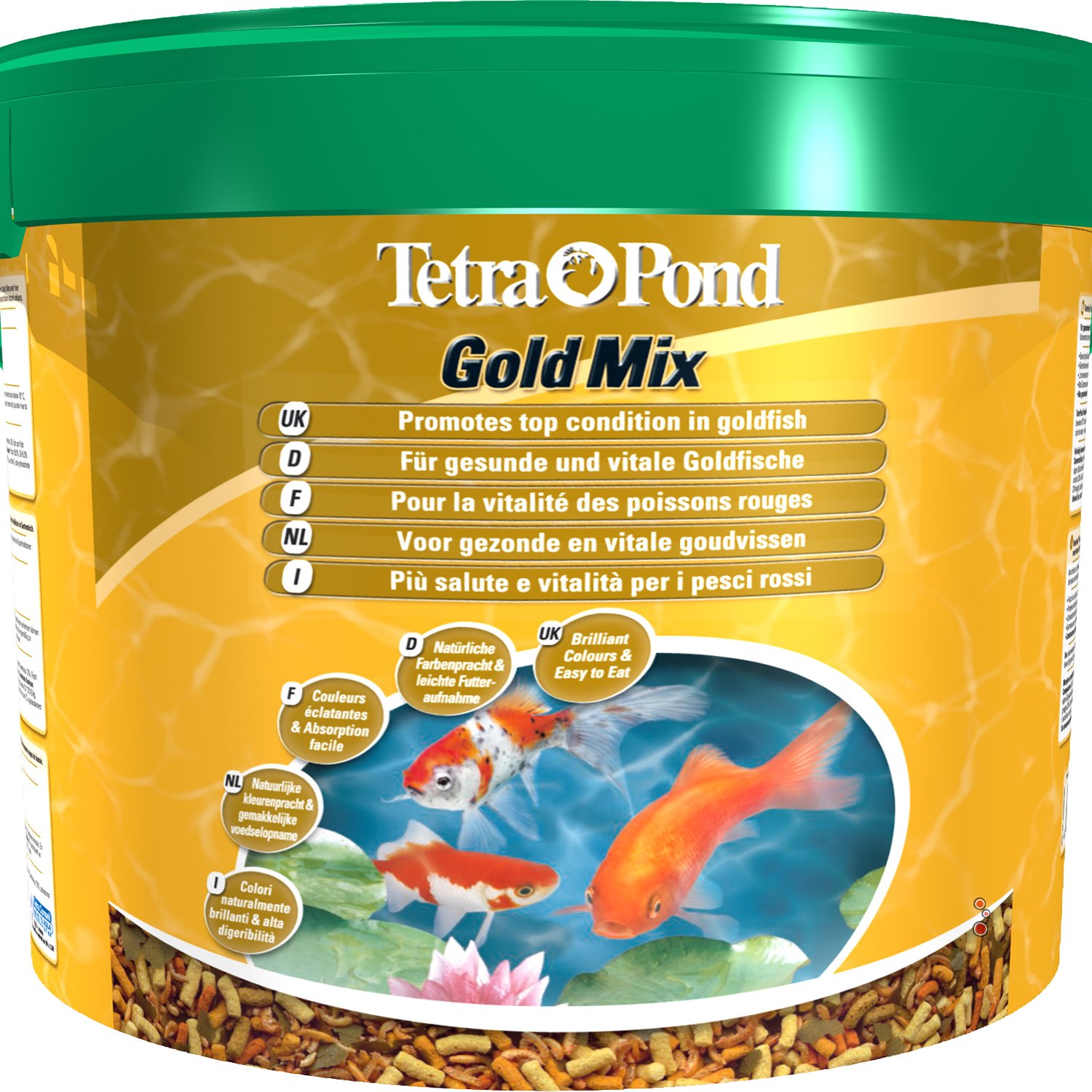 Tetra Pond Goldfish Mix – Mélange Complet de Sticks, Flocons, Gammarus - Aliment pour Poissons Rouges de Bassin et de Jardin - Enrichis en Oligo-éléments, Vitamines essentiels, Spiruline – 10 L