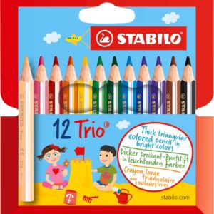 STABILO Trio court - Crayon de couleur - Étui carton x 12 mini crayons de coloriage triangulaires