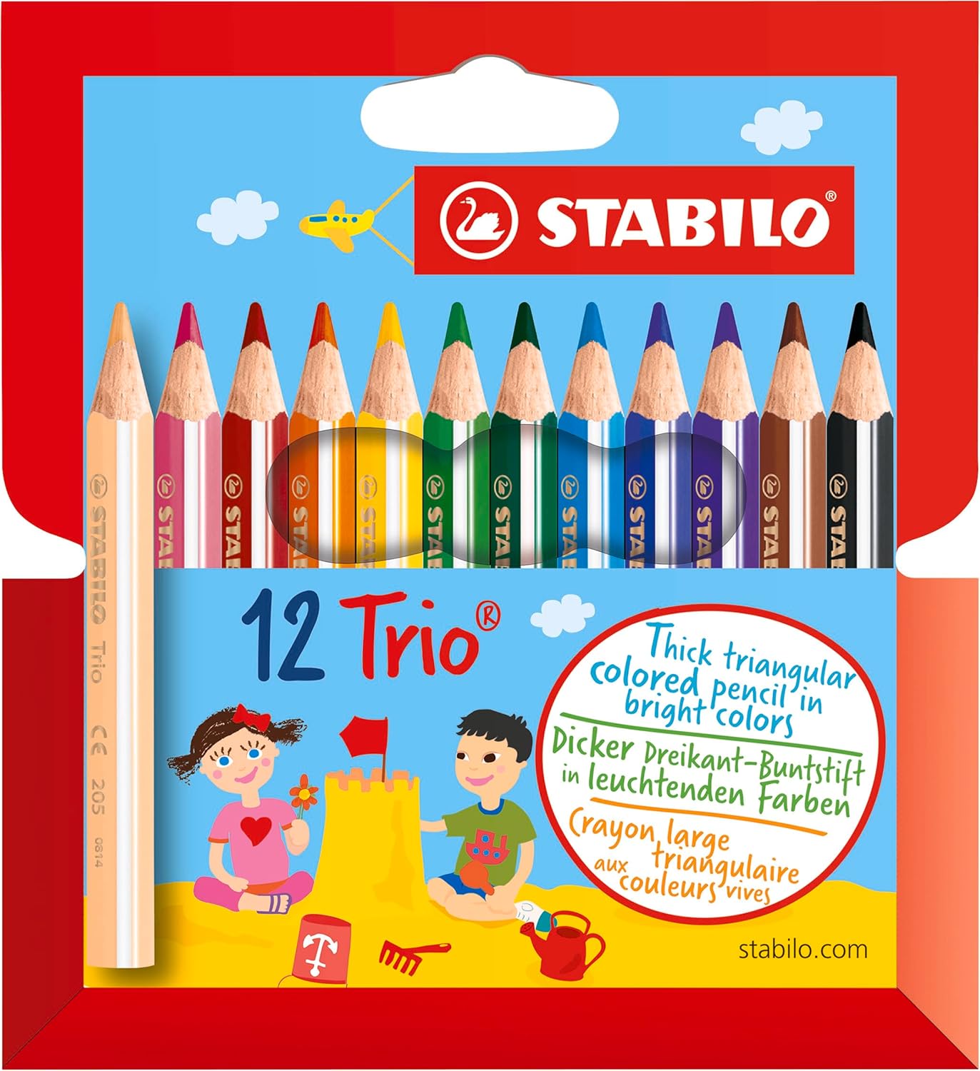 STABILO Trio court - Crayon de couleur - Étui carton x 12 mini crayons de coloriage triangulaires