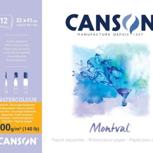 CANSON Montval - Album spiralé 12 feuilles papier aquarelle 32x41-300g/m² - Grain fin