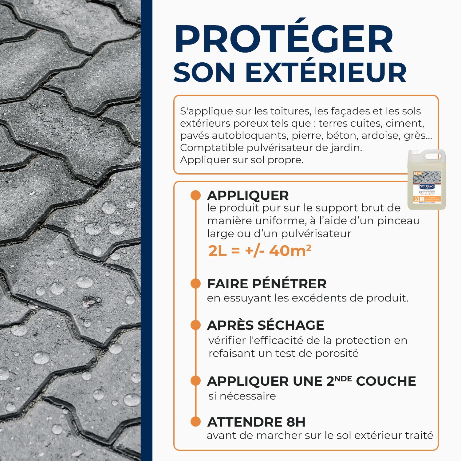 STARWAX — Imperméabilisant toitures, murs et sols extérieurs 2L – Image 3