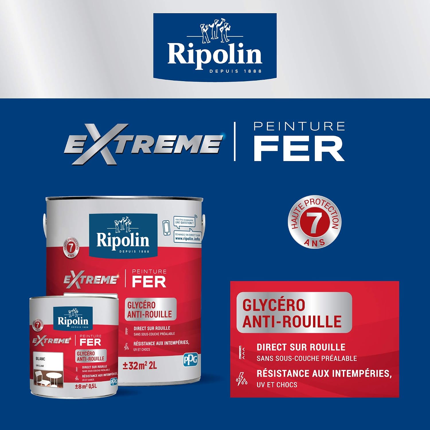 RIPOLIN — Peinture fer extérieur antirouille 0,5L gris anthracite – Image 3