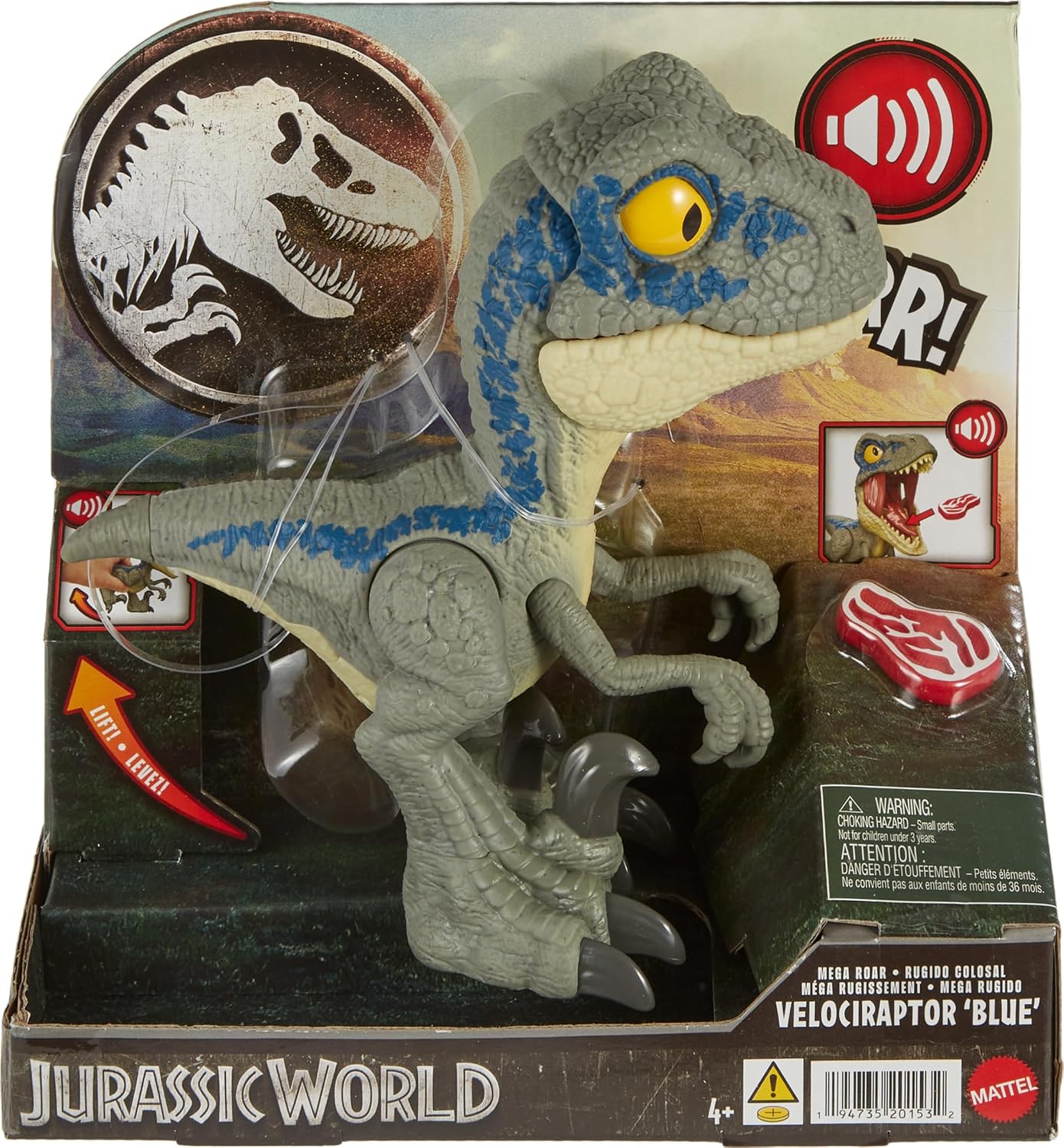 JURASSIC WORLD Mega Roar — Figurine Velociraptor Blue – Image 5