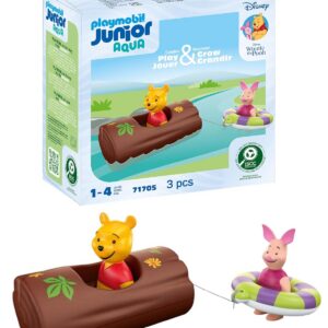 Playmobil 71705 Junior & Disney : Winnie et Porcinet - Comprend Winnie, Porcinet, Une bouée et Un Tronc Aquatique - Jouet fabriqué à partir de matières d'origine végétale - Dès 18 Mois