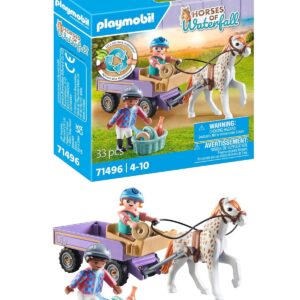 Playmobil 71496 Enfants avec calèche et Poney - Gamme Horses of Waterfall fabriquée avec Plus de 80% de matériaux recyclés ou biosourcés en Moyenne - Univers Horses of Waterfall - Dès 4 Ans