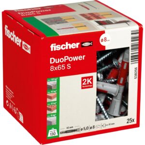 fischer - Cheville bi-matière et multi-matériaux DUOPOWER 8x65 avec vis/Boîte de 25