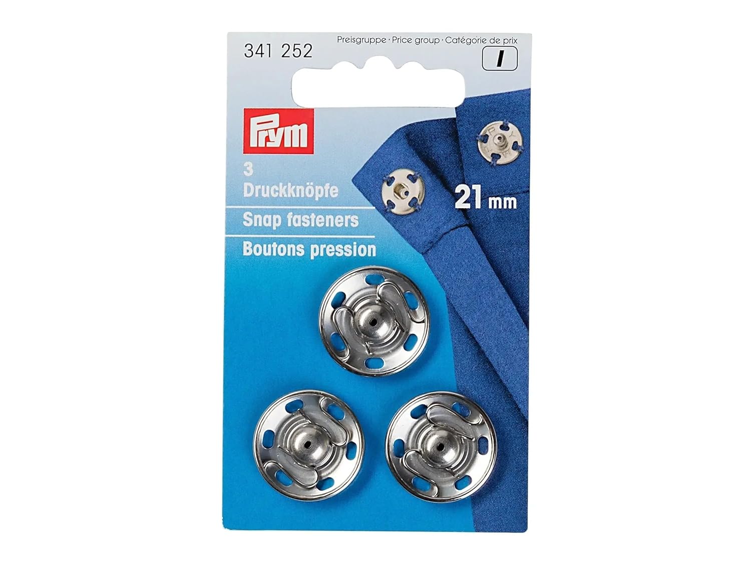 Prym Lot de 3 boutons pression à coudre en laiton, noir, 21 mm, argenté