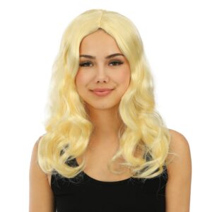 P'TIT CLOWN - 23978 - Perruque Longue Bouclée - Long Curly Wig - Accessoire Déguisement Carnaval, Soirées Costumées, Cosplay, Manga, Halloween - Adulte Femme - Cheveux Synthétiques – Blond