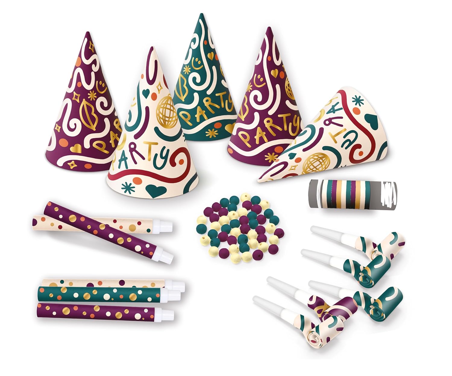 P'TIT CLOWN - 23445 - Kit Cotillons Sachet 5 Personnes - Multicolores - Couleur Aléatoire - Accessoires de Fête Amusants - Parfaits pour Nouvel An, Noël