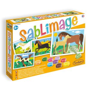 Sentosphère – Sablimage Chevaux – Kit loisirs créatifs enfant – 4 tableaux en sable – 16 couleurs de sable coloré – Concept Box avec cadre – Dès 4 ans – Fabriqué en France – 889