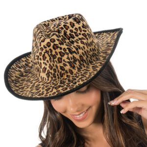 Chaks - Chapeau de cowboy avec motif léopard, chapeau pour costumes western, accessoires pour carnaval, festival et JGA, Marron