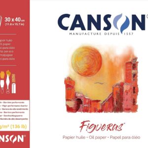 CANSON Figueras - Bloc 10 feuilles de papier huile - Grain toile de lin - 30 x 40 cm - 290g/m² - Blanc